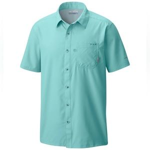Men’s Columbia PFG Slack Tide Button-Down Camp Shirt Gulf Stream Teal